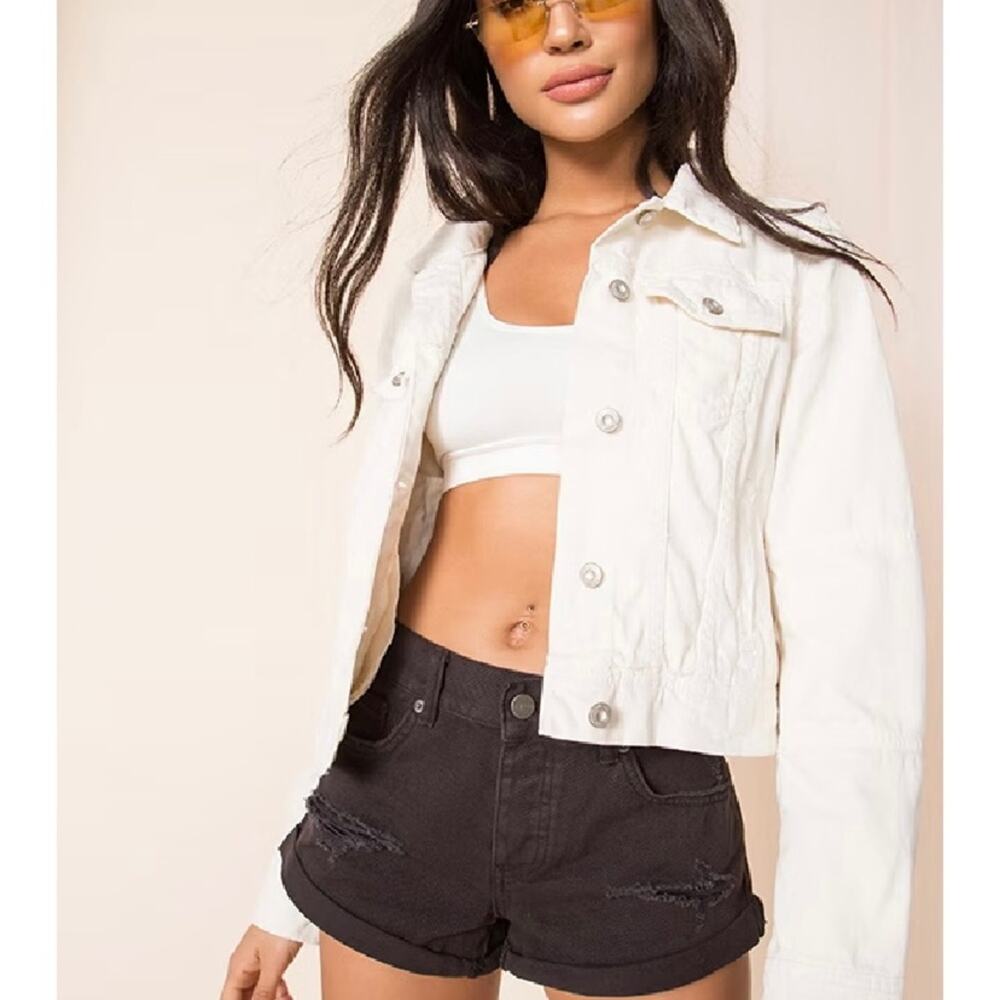 Free People Cream Rumors Denim Jacket Small NWOT